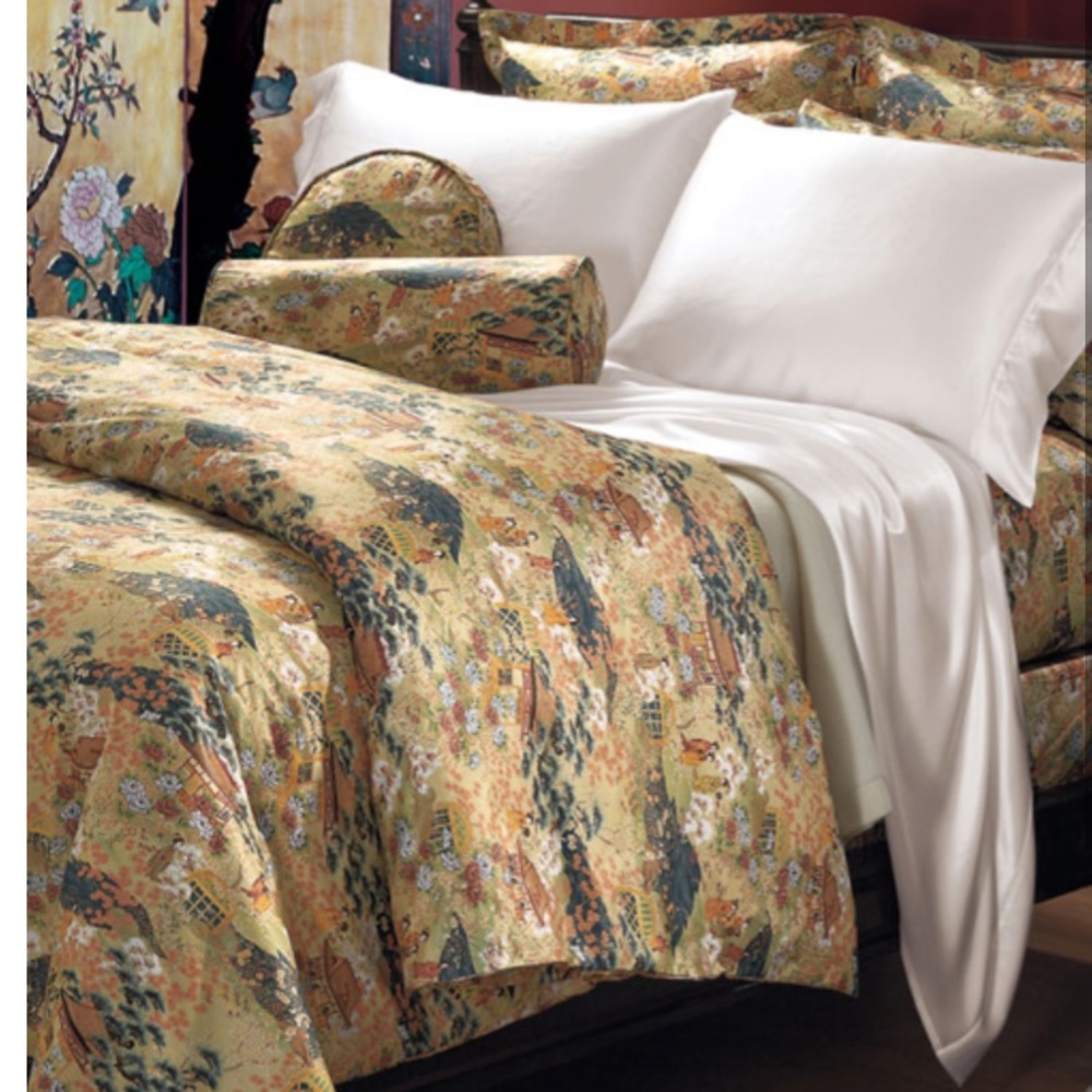 Cuddledown Tea Time Toile King Size Duvet Cover Cotton Asian Geisha Chinoiserie